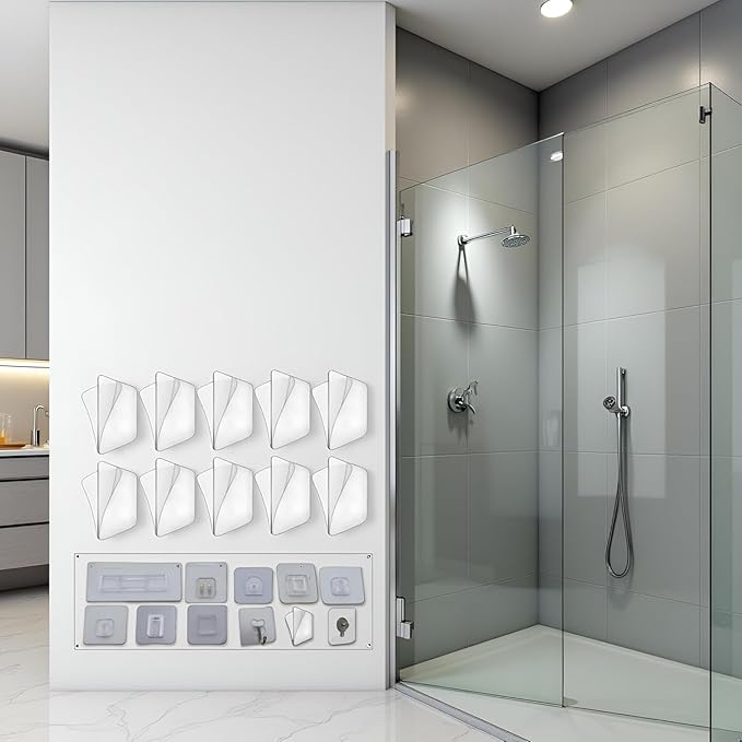 Jowxsx 10Pcs Transparent Wall Mounted Replacement Sticky Pads Shower Caddies for Kitchen Bathroom Shower Caddy Organizer Rack Holder Nail Free Adhesive Hooks (Double-Sided Sticker)