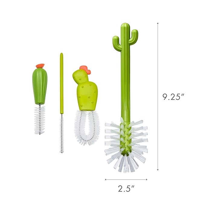 Boon Cacti Replacement Baby Bottle Brushes - Includes Bottle Cleaner Brush, Straw Cleaner Brush, Nipple Brush and Detail Brush for Baby Bottles - Newborn Essentials - Sage - 4 Count