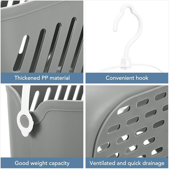 Angoily Hanging Shower Caddy Plastic Hanging Shower Caddy Basket Portable Kitchen Organizer Storage Basket with Hook for Home Grey