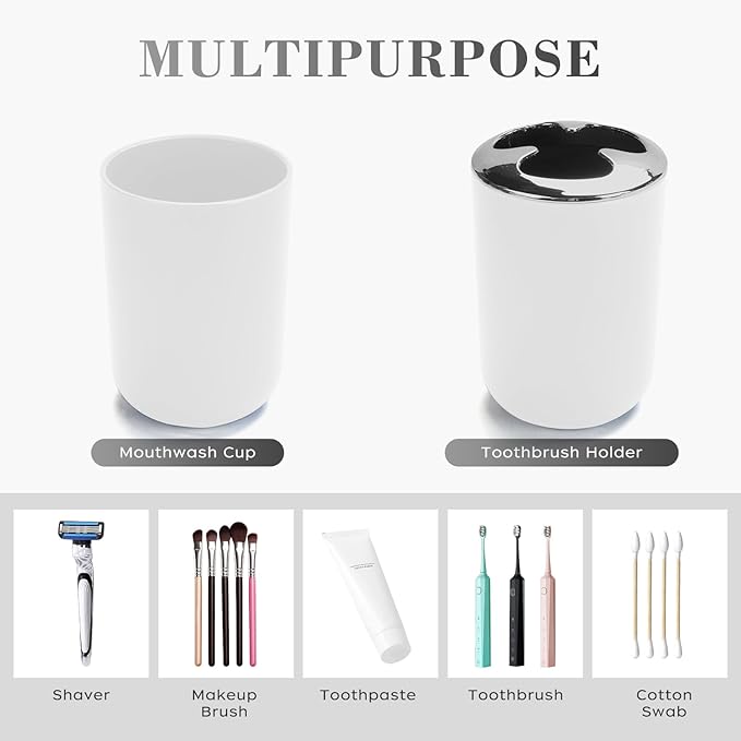 4 Pcs White Bathroom Accessories Set,Bohemian Bathroom Toothbrush Holder Set.Include Soap Dispenser, Soap Dish, Toothbrush Holder, Mouthwash Cup, Modern Bahtroom Decor Set
