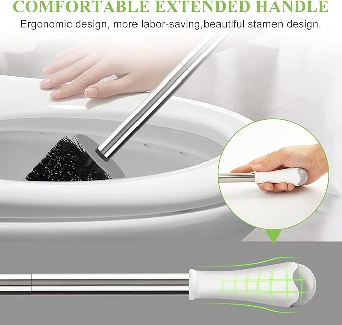 Toilet Brush and Holder Set, 3 Pack with Stainless Steel Handle Toilet Bowl Brush, Compact Toilet Scrubber Brush for Deep Cleaning Bathroom Restroom, Easy to Assemble White & Gray