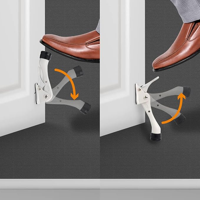 One Touch Kickdown Door Stopper, Door Holder, Heavy Duty Door Stops, Bottom of Door, Height-Adjustable Rubber Tips by HASHI (White 4 inch x 4pack)