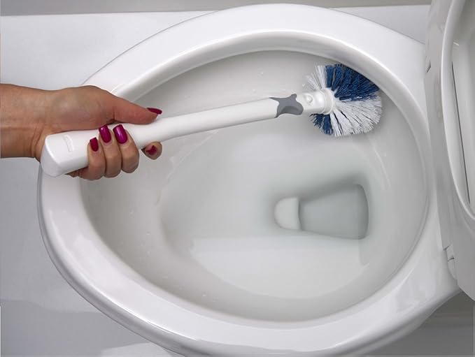 Unger No-Drip Toilet Brush Set, Flexible Neck Scrubber with Portable Carrying Caddy Holder, Discreet Bathroom Cleaning Supplies, Scrub Tough Stains with Non-Scratch Bristles