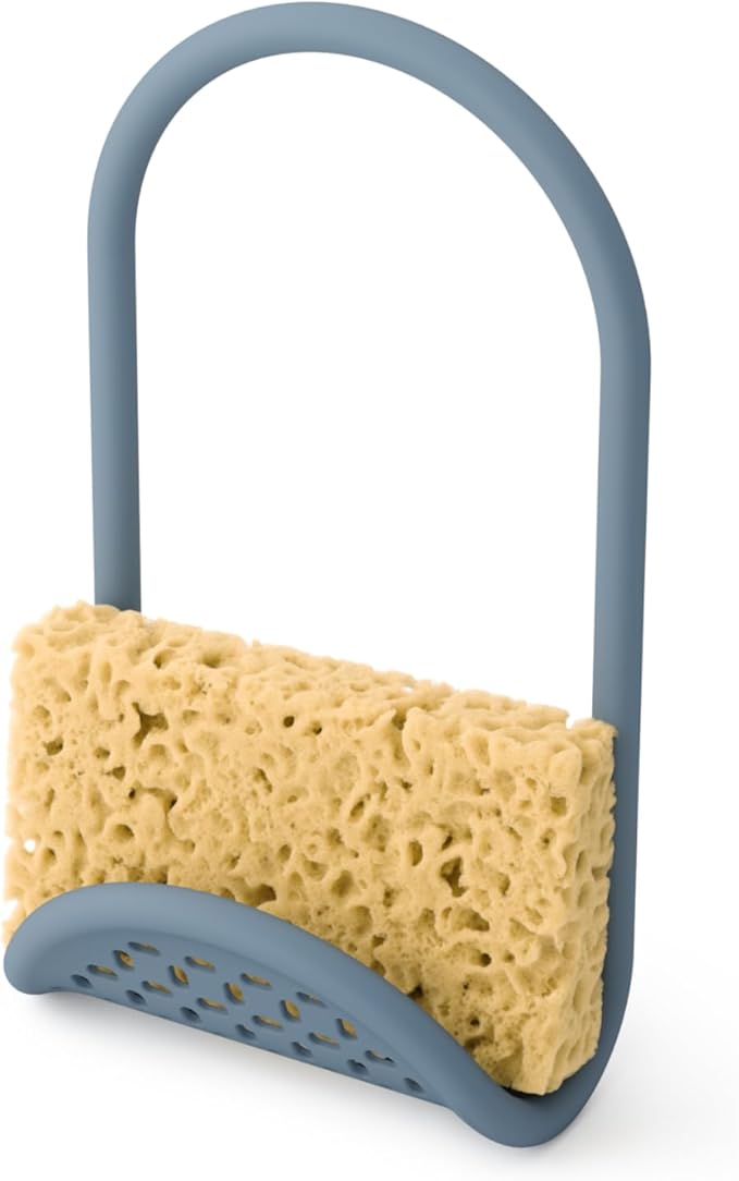 Umbra Sling Kitchen Sink Caddy Sponge Holder, Hangs Over Faucet or Divider, Single, Slate Blue