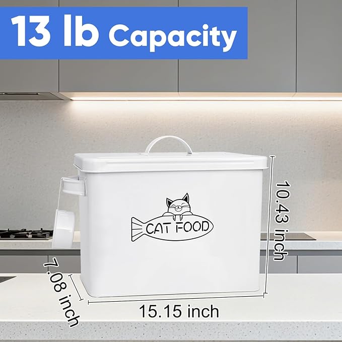 Large Dog and Cat Food Storage Container, Farmhouse Pet Food Storage Containers with Lid and Dry Food Scoop, Durable Airtight Cat Container 12-13 lbs Capacity, Great Gift for Pet Owners
