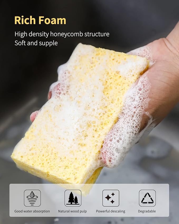ARCLIBER Kitchen Sponge,Heavy Duty Color Cellulose Sponge,Clean Tough Messes Without Scratching (12 Pack)