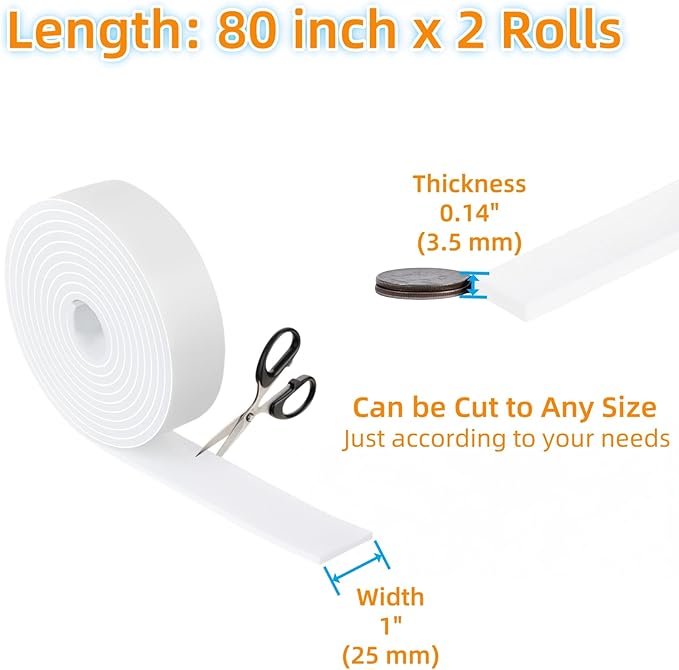 Felt Strips with Adhesive Backing – Furnigear Heavy Duty Cuttable Felt Tape Roll Furniture Pads for Chair Legs - Protecting Hardwood Floors, Chair Wall Protector (White, 80 x 1 x 0.14 Inch)
