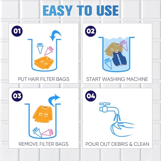 Sakerplus Washing Machine Hair Filter Mesh Bags, 4-Pack Reusable Floating Lint Catcher for Laundry, Drain Protector with Fast Hair & Debris Collection (1, Purple)