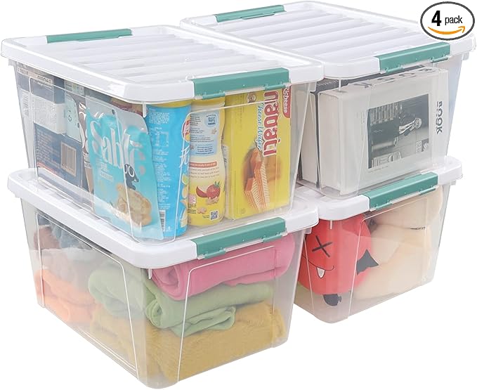 Zerdyne 35 L Clear Large Storage Box, Plastic Storage Bins, Set of 4
