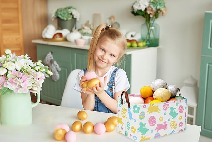 Rectangular Easter Baskets, Easket Basket for Kids.Bunny Easter Basket with Handles.Boys and Girls,Easter Bunny Eggs Decor,Toys,Books,Easter Gifts (Easter Rabbit)