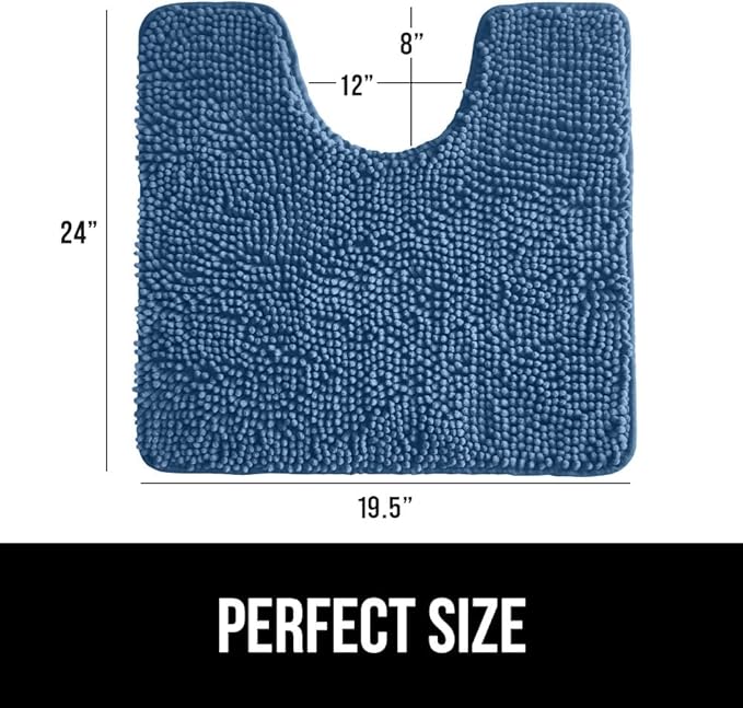 GORILLA GRIP Plush Absorbent Shaggy Chenille Bath Rug Mat for Oval Toilet Base with Rubber Backing, Machine Washable Rugs, Soft Microfiber Contour Mats for Toilets, Bathroom Decor, Blue