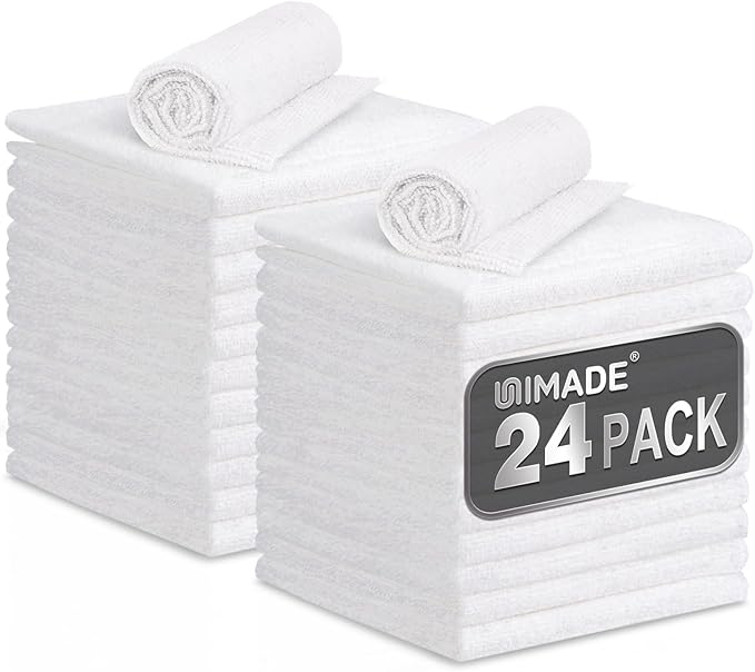 Microfiber Cleaning Cloth, 24 Pack Reusable Microfiber Towels for Cars Lint Free Cleaning Shop Towel Rags for Home Kitchen Automotive Bar Mechanic Restaurant Garage, 11.5"x 11.5", White