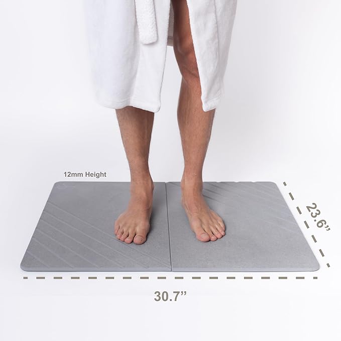 Water Stone Quick-Drying Bath Mat, Large (30.7” x 23.6”), Gray - Eco-Friendly, Non-Slip, Super Absorbent Bathroom Shower Mat for Superior Comfort & Safety