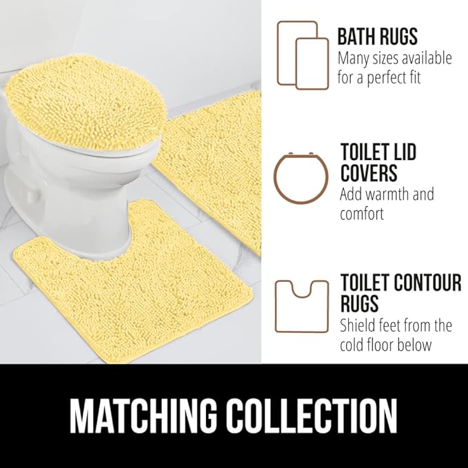 GORILLA GRIP Bath Rug Mat 30x20, Thick Soft Absorbent Chenille, Quick Dry Microfiber Mats, Rubber Backing Washable Shower Floor Rugs, US Designed Bathroom Bathmat Home Decor Accessories, Yellow