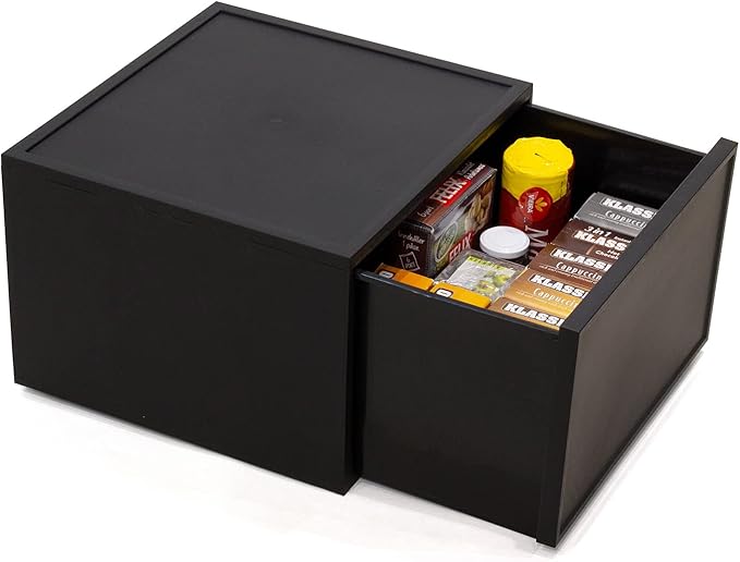 ASTAGE drawer block plastic bins stacking storage modular storage drawer home closet living office organizer with divider (Black, Medium C)