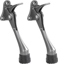 Kickdown Door Stopper 5Inches - 2 Packs One Touch Adjustable Height Door Stop for The Bottom of Door The Bottom of Door Aluminum Alloy Metal Door Stopper with Rubber Tip Silver Gray