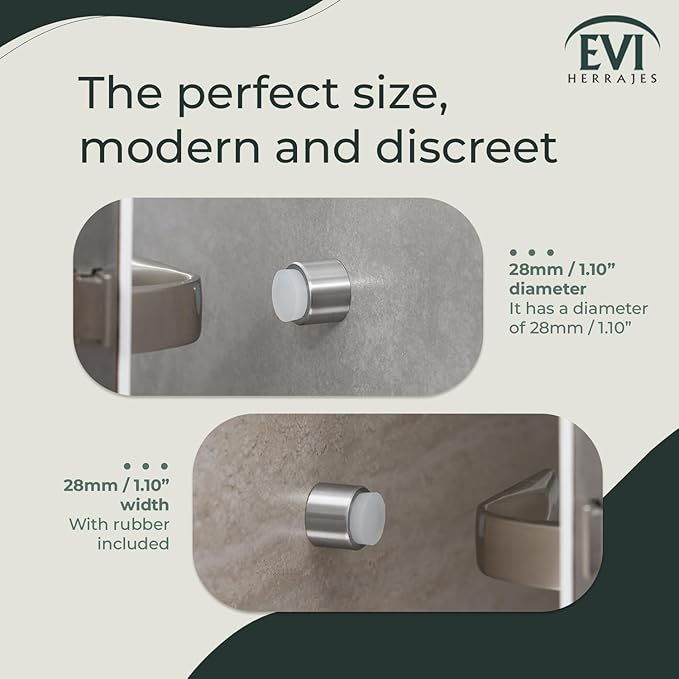 Wall Mounted Doorstop | 1.1'' X 1.1'' | Adhesive or Screwing Installation | White Rubber | Stainless Steel | Matte | Great Adherence
