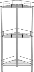3 Tier Floor Standing Corner Shower Caddy Organizer Shelf with Hooks, Bathroom Shelves Stand Rack, Gray