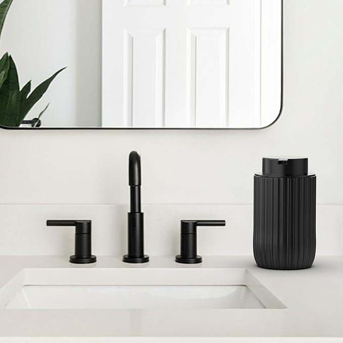 Ceramic Foaming Hand Soap Dispenser 2Pack，12 oz Bathroom Soap Dispensers， Lotion Dispenser for Kitchen, Refillable Matte Streaks Soap Dispenser with Large Pump (Black-2Pack)