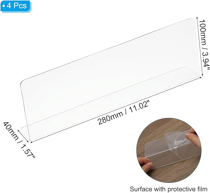 PATIKIL 4 Pack Shelf Dividers for Closet Organization, 11.1x1.6x4 Acrylic Closets Separator Kitchen Cabinet Shelves Under Bed Blocker for Bedroom Kitchen Office, Clear