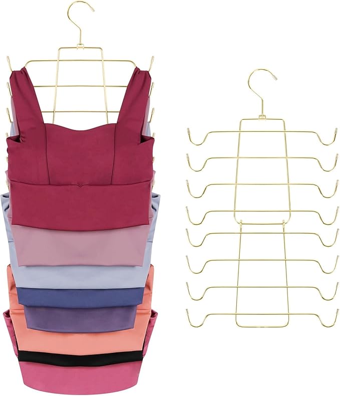ZEDODIER 3 Pack Tank Top Hanger Space Saving, Bra Hangers for Closet Organizer, Hanging Bra Organizer Tank Tops Holder with 24 Hooks, Metal Closet Organizers and Storage Small Space Solutions, Gold