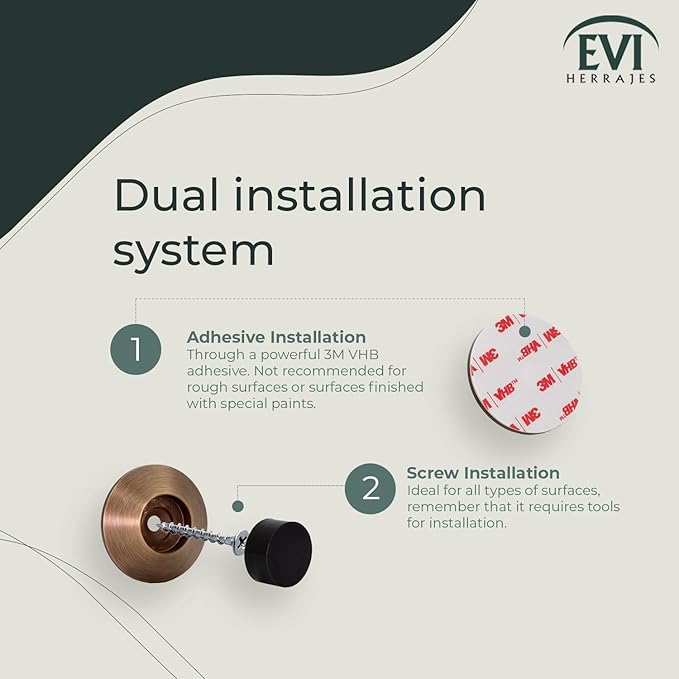 EVI Herrajes | Doorstop for Wall Placement | 45 x 17 mm | Antique Brass | Black and White Rubber Included | Adhesive Installation or with Screw