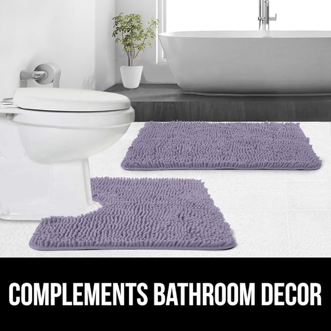 GORILLA GRIP Plush Absorbent Shaggy Chenille Bath Rug Mat for Oval Toilet Base with Rubber Backing, Machine Washable Rugs, Soft Microfiber Contour Mats for Toilets, Bathroom Decor, Lt Purple