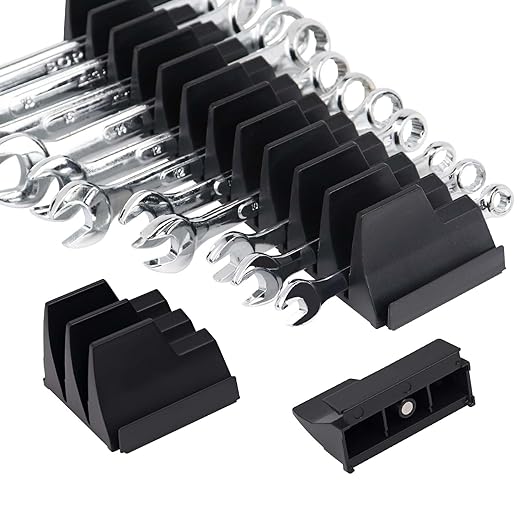42-Tool Magnetic Wrench Organizer, Tool Box Organizer, Wrench Holder for Tool Drawer Storage - Wrench Rack with Metric & SAE Label. Gift for Father, Brother and Boyfriend (Black)