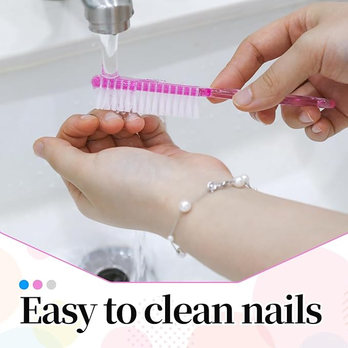 60 PCS Nail Scrubber Brush Set, Handle Grip Nail Brush Bulk Fingernail Scrubber, Pedicure Cleaning Brushes for Toes and Fingernails Cleaning, 3 Colors