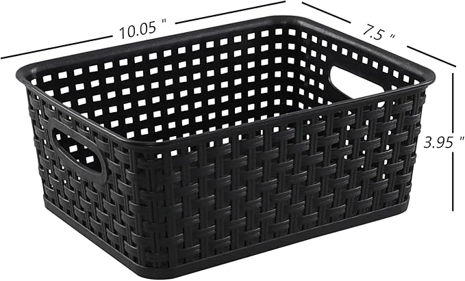Sandmovie Black Plastic Rattan Storage Baskets, 6 Packs