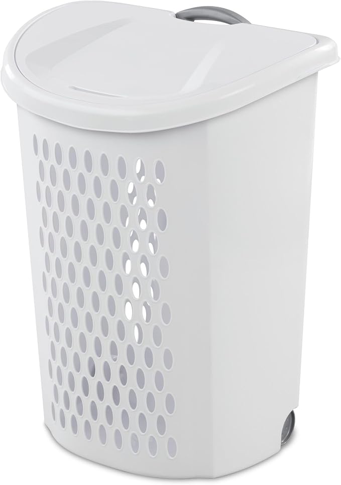Wheeled Plastic Laundry Hamper,Ultra Wheeled Design Clothes Laundry Basket,Extra Large 135L Pull Handle & Side Grips Plastic Ventilated Clothes Basket for Home, Dorm, or Apartment