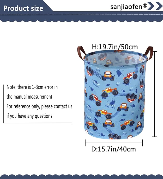 Kids Boys Hamper, Kids Laundry Basket Collapsible Monster Truck Storage Baskets for Boy Room Decor,Office,Toy Organizer,Gift Hamper(Monster trucks) …