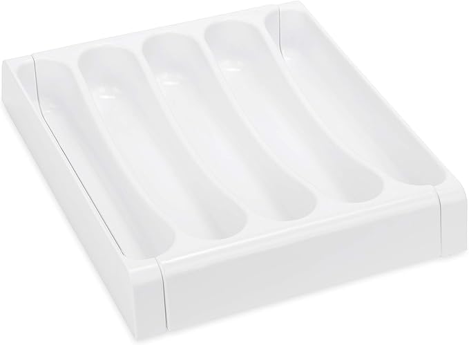 Camco Adjustable Cutlery Tray - Designed for RV and Compact Kitchen Drawers, Adjusts Between 9" and 13" for an Easy Custom Fit -White (43503)