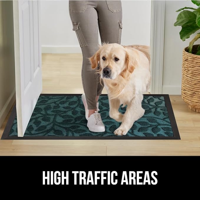 GORILLA GRIP 100% Waterproof All-Season WeatherMax Doormat, 47x35, US Designed Natural Rubber, Stain and Fade Resistant, Low Profile Indoor Outdoor Door Mats, Easy Clean Patio Mat, Moss Vine Leaves