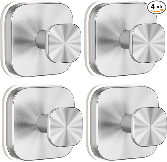 BKV Suction Cup Hooks for Shower,Heavy Duty Shower Hooks for Bathroom Wall,Glass Windows,Smooth Doors to Hang Towels,Robes,Coat,Reusable Suction Cup Wreath Hanger for Christmas Wreaths-Silver(4 Pack)