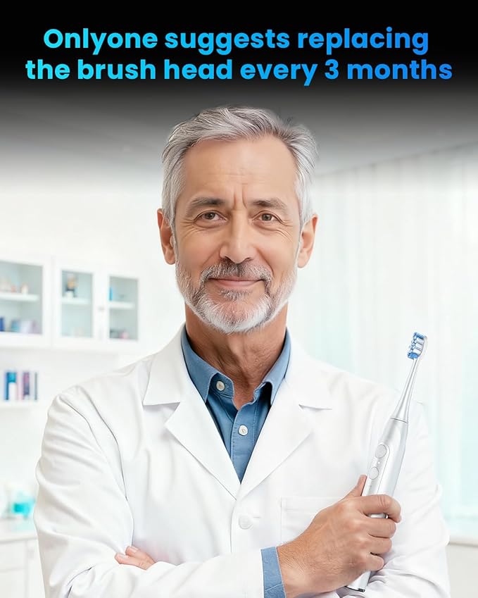 Onlyone Sonic Electric Toothbrush for Adults, Rechargeable Ultrasonic Electric Toothbrush with 8 Brush Heads, Travel Case, Charging Base & Wireless Charging - 5 Modes with Smart Timer