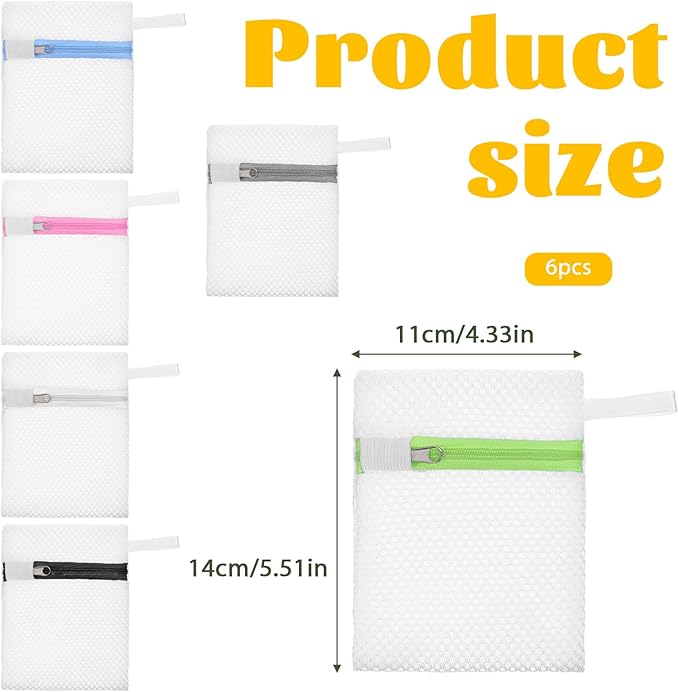 6 Pcs Small Mesh Laundry Bag Lingerie Bags for Washing Delicates for Delicates Washing Machine Underwear Washings Bag Small Foldable Wash Bags for Home Travel White 5.5 x4.3inch