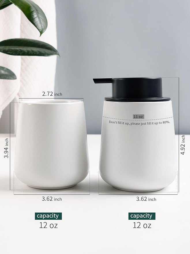 Bosilunlife Soap and Toothbrush Holder Set - Ceramic Bathroom Accessories Set White Liquid Hand Soap Dispenser Set for Bathroom Toothbrush Holder and Soap Dispenser Set