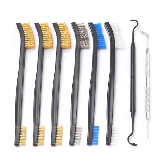 Small Wire Brush Set - Brass/ Stainless Steel/ Nylon Brushes for Cleaning Rust Removal, Dirt, Paint Scrubbing Wire Brush Set Double-Ended Cleaning Pick (8 Pieces)