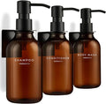 MaisoNovo Shampoo and Conditioner Dispenser - Shower Soap Dispenser Wall Mounted - 16.9 fl oz Set of 3 Amber Plastic Bottles Black Plastic Pump - 3 Chamber No Drill