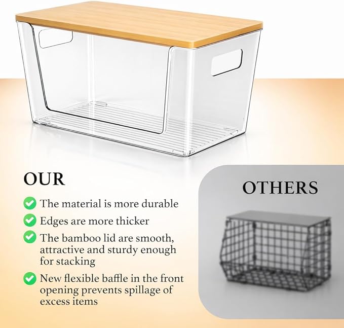 Trash Bag Holder with Bamboo Lid - Stackable Under Sink Organizer & Garbage Bag Dispenser for Kitchen Organization - Large Plastic Holder for Laundry Room, Pantry, Bathroom, Cabinets, 1 Pack