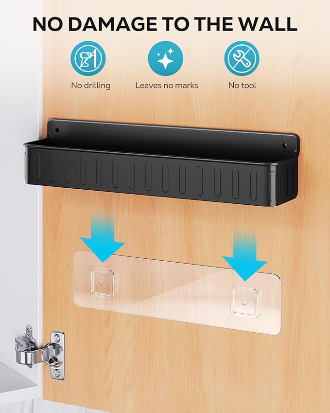 Nieifi Spice Rack Wall Mount, 4 Pack, Black, Screw or Adhesive Installation, Spice Rack Organizer for Your Kitchen Cabinet or Pantry Door
