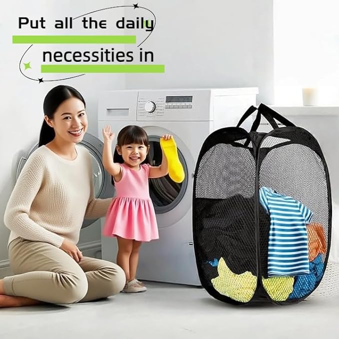 Mesh Laundry Hamper, Foldable Pop-Up Design, Black (black, small)