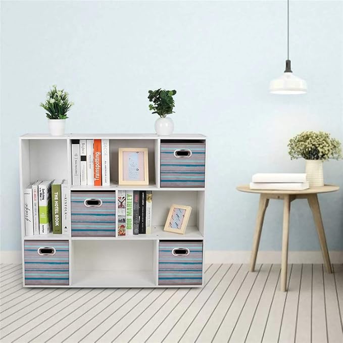 6 Cube Storage Bins Teal Stripes Gradient Lines 10.5x10.5x11 Inch Foldable Whale Coastal Print Fabric Half Storage Basketes for Home Organizers Storage Drawer,QY-SC12-6