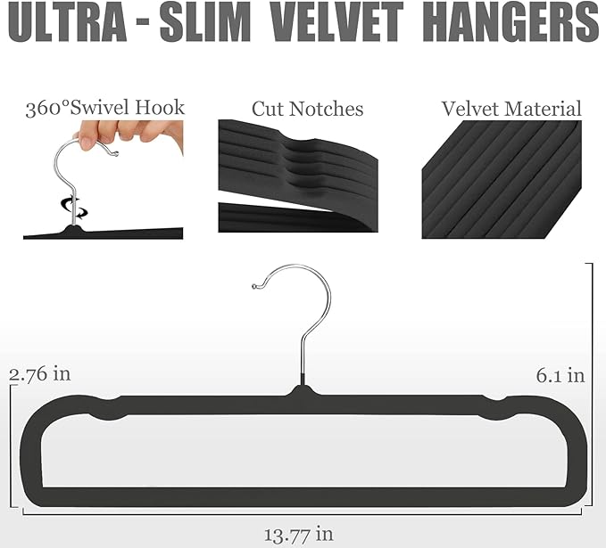 Velvet Pants Hangers 20 Pack,Premium Non Slip Velvet Hangers,Thin Space Saving Slim Clothes Hangers with 360° Swivel Hook,13.77inch