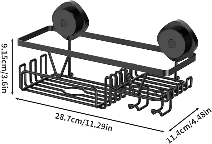 ZUNTO Suction Cup Shower Caddy for Bathroom - No Drill Wall Mount Shower Organizer - Rustproof Heavy Duty Storage Rack with Soap Holder and Hooks, Reusable and Removable