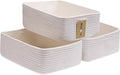 Large Shallow Organizing Baskets 15x11x5.1 Inches - Rope Woven Storage Bins for Bathroom, Shelves, Cube Closet, Off White 3 Packs