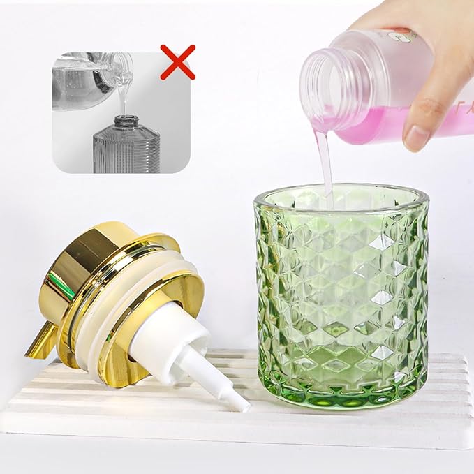 Bathroom Accessories 2 Piece Set Glass Soap Dispenser and Toothbrush Holder, 10oz Foaming Soap Dispenser, Green Toothbrush and Toothpaste Holder Organizer Cup for Modern Bathroom Decor