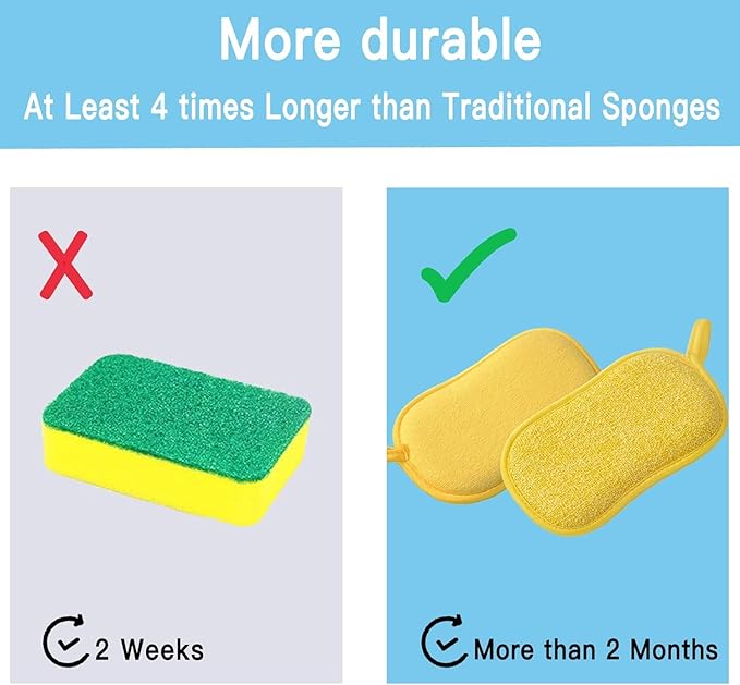 Dish Sponge Kitchen Sponges,Scrub Sponges,Double Sided Cleaning,Non Scratch,Ultra fine Fiber Wiping+Stainless Steel Wire to Remove Stubborn Stains,Durable Thickening (Large 12-Pack)