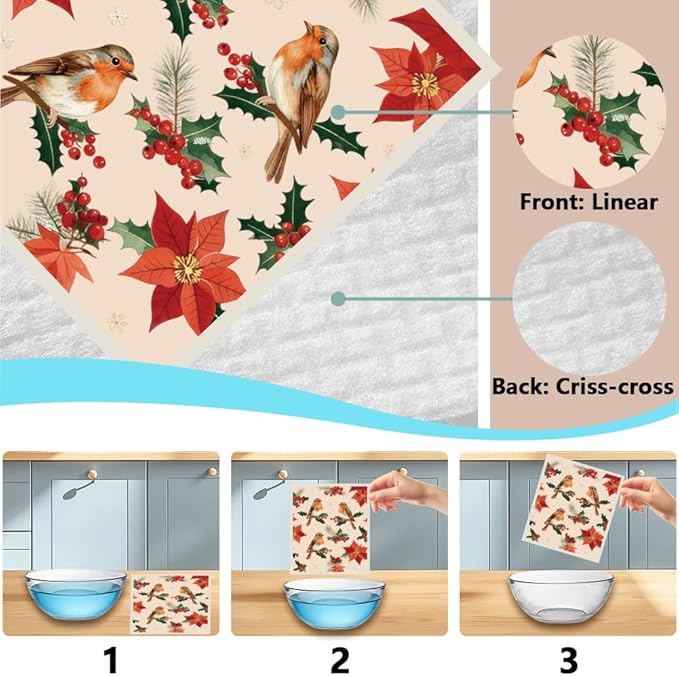 6Pcs 6 Styles Bird Swedish Dishcloths for Kitchen 7.7 x 6.8 Inch Reusable Quick Drying Sponge Bird Dish Cloths Bulk Biodegradable Absorbent Towels for Home Countertop Tableware Cleaning Use